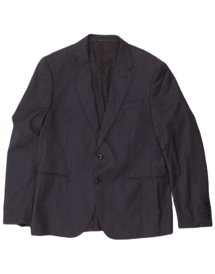 Reiss Herren-Blazer mit 2 Knöpfen, UK 40, große marineblaue Nadelstreifenwolle