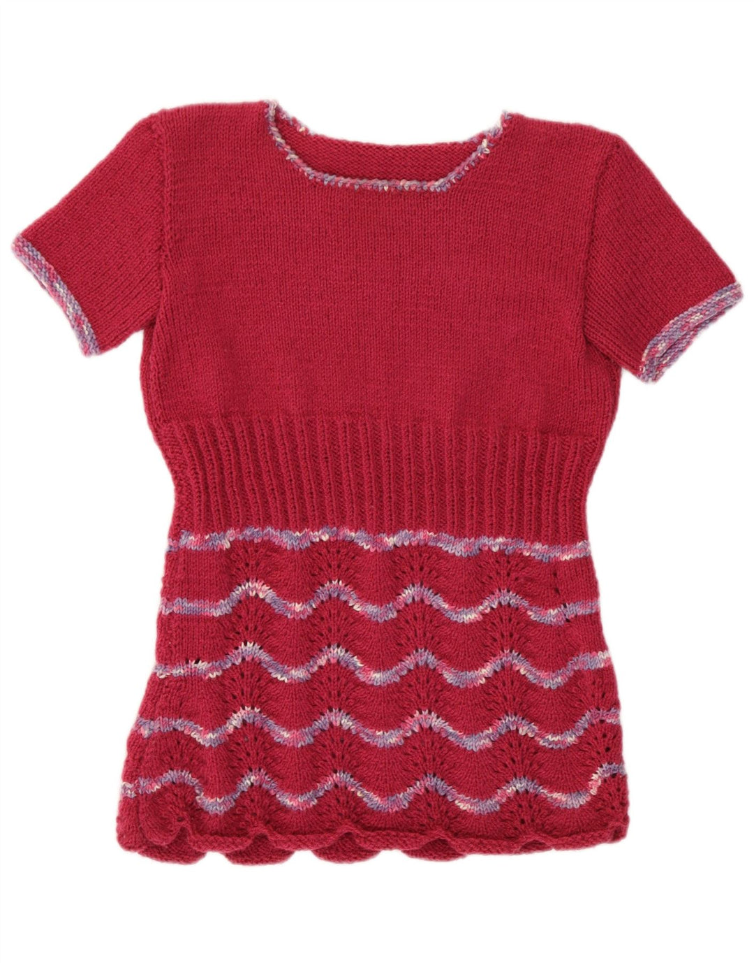 Vintage Damen Pullover Pullover UK 12 Medium Burgund gestreift Retro