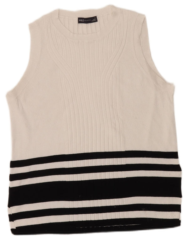 Marks & Spencer Damen Weste Tank Top UK 18 XL weiß gestreift Viskose