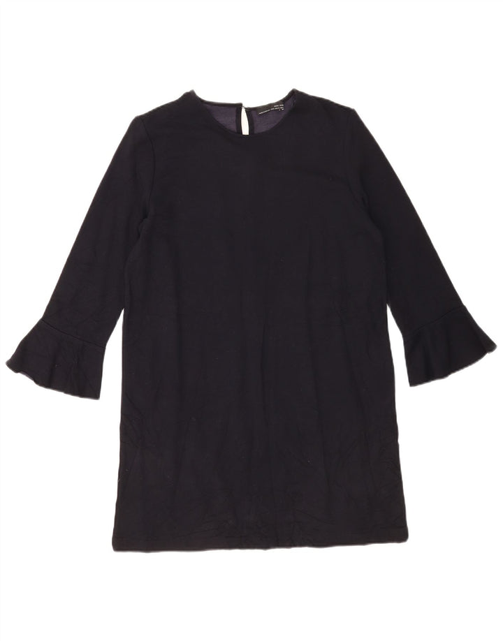 Zara Damen-Etuikleid mit 3/4-Ärmeln, UK-Gr. 12, mittlere marineblaue Viskose