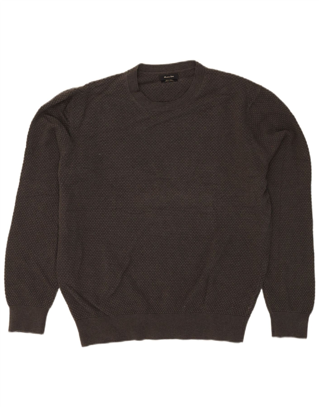 MASSIMO DUTTI Herren-Pullover mit Rundhalsausschnitt, groß, Khaki, Baumwolle