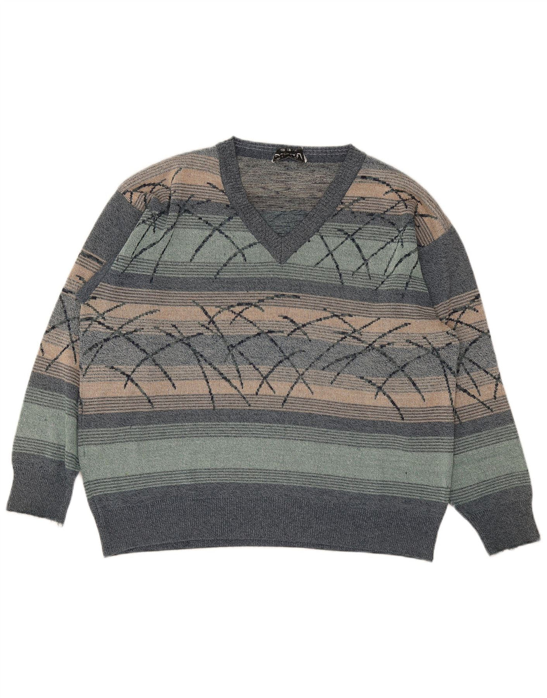 Vintage Herren V-Ausschnitt Pullover Pullover XL Bunt gestreift