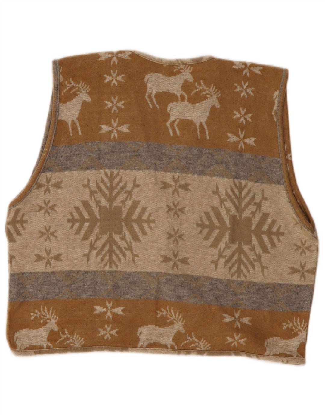 VINTAGE Damen Crop Cardigan Pullover UK 14 Medium Beige Fair Isle