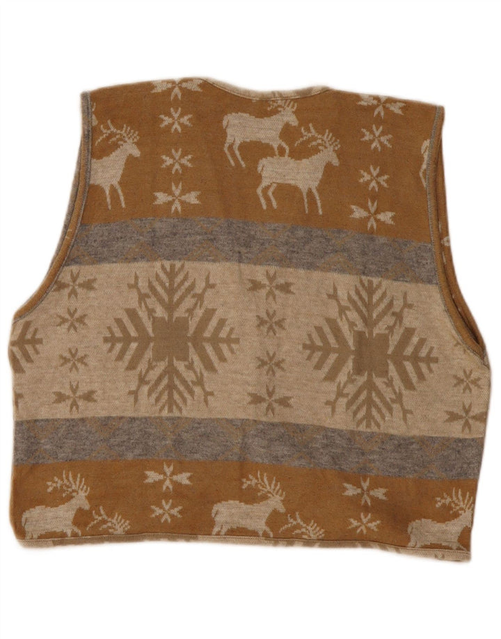 VINTAGE Damen Crop Cardigan Pullover UK 14 Medium Beige Fair Isle