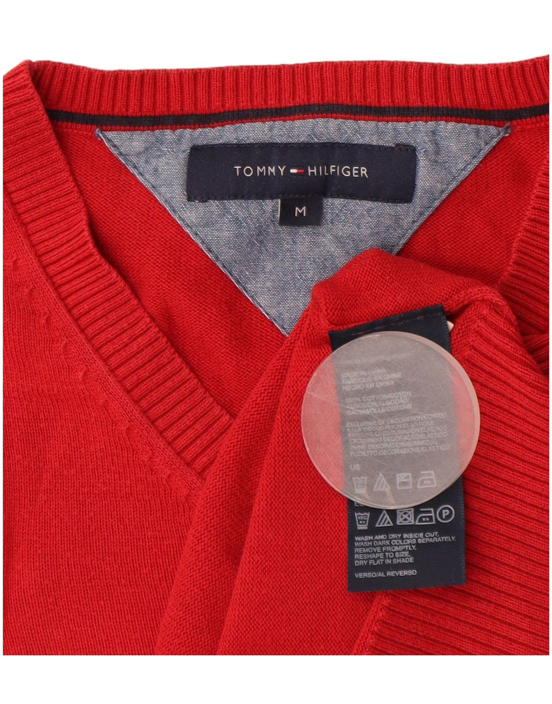 TOMMY HILFIGER Herren-Pullover mit V-Ausschnitt aus mittelroter Baumwolle