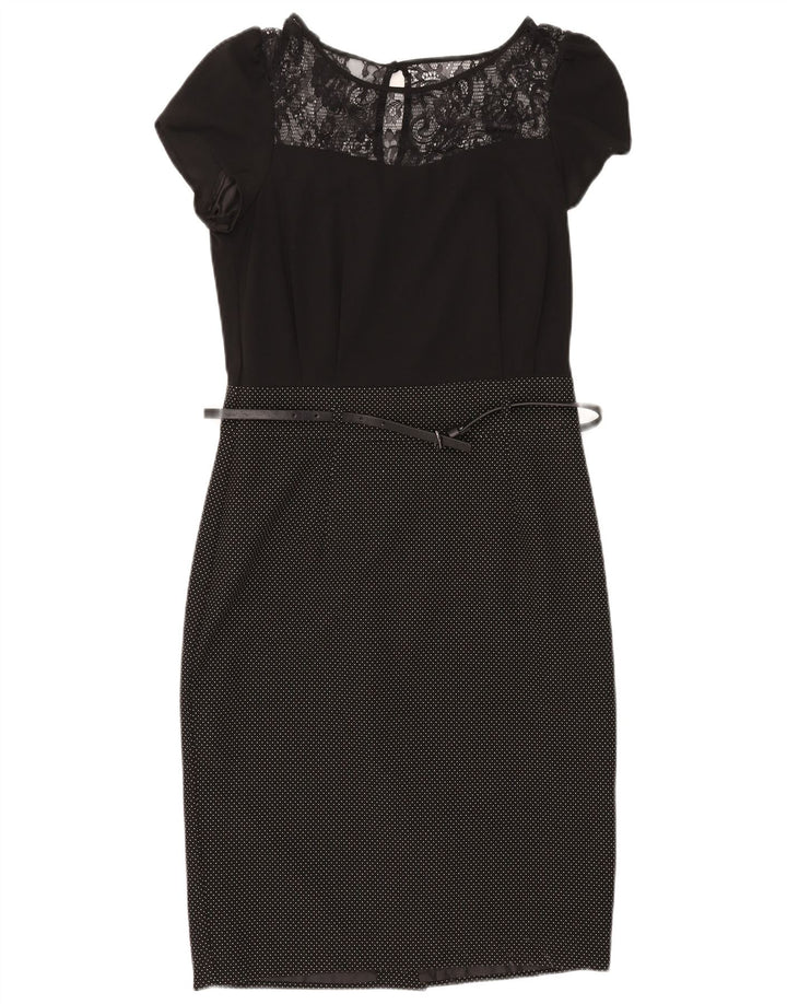 NEXT Womens Sheath Dress UK 10 Small Black Spotted Polyester