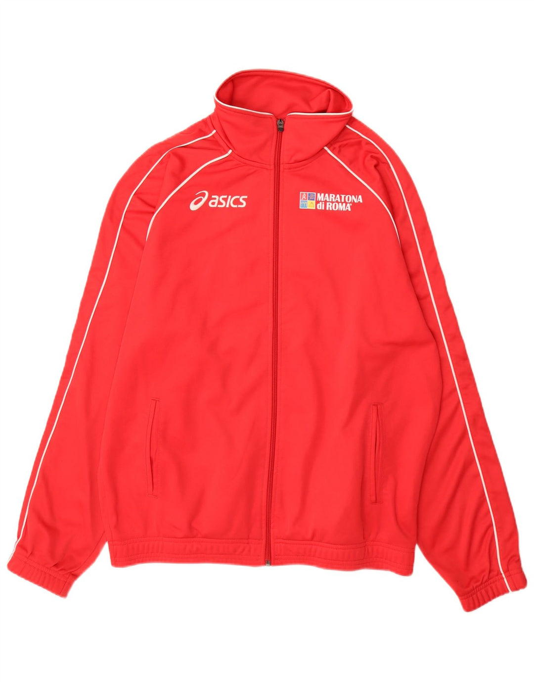 Asics Herren-Trainingsanzug mit grafischem Oberteil, großes rotes Polyester