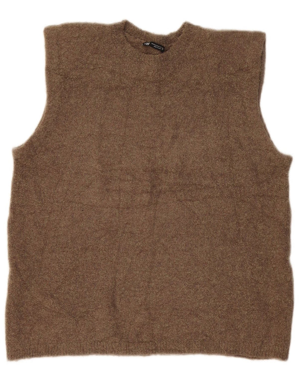 Zara Damen Weste Tank Top UK 14 Medium Khaki Flecked Polyamid