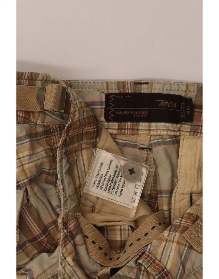Marlboro Classics Herren-Cargoshorts W31 mittelbeige karierte Baumwolle