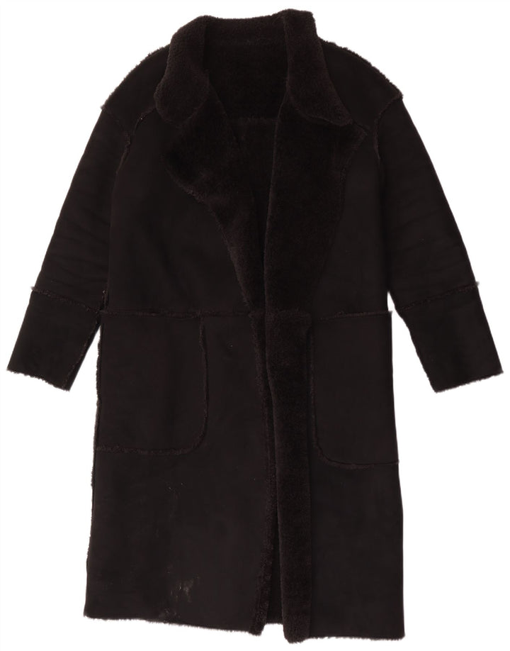 Vintage Damen Sherpa Overcoat UK 12 Medium Schwarz