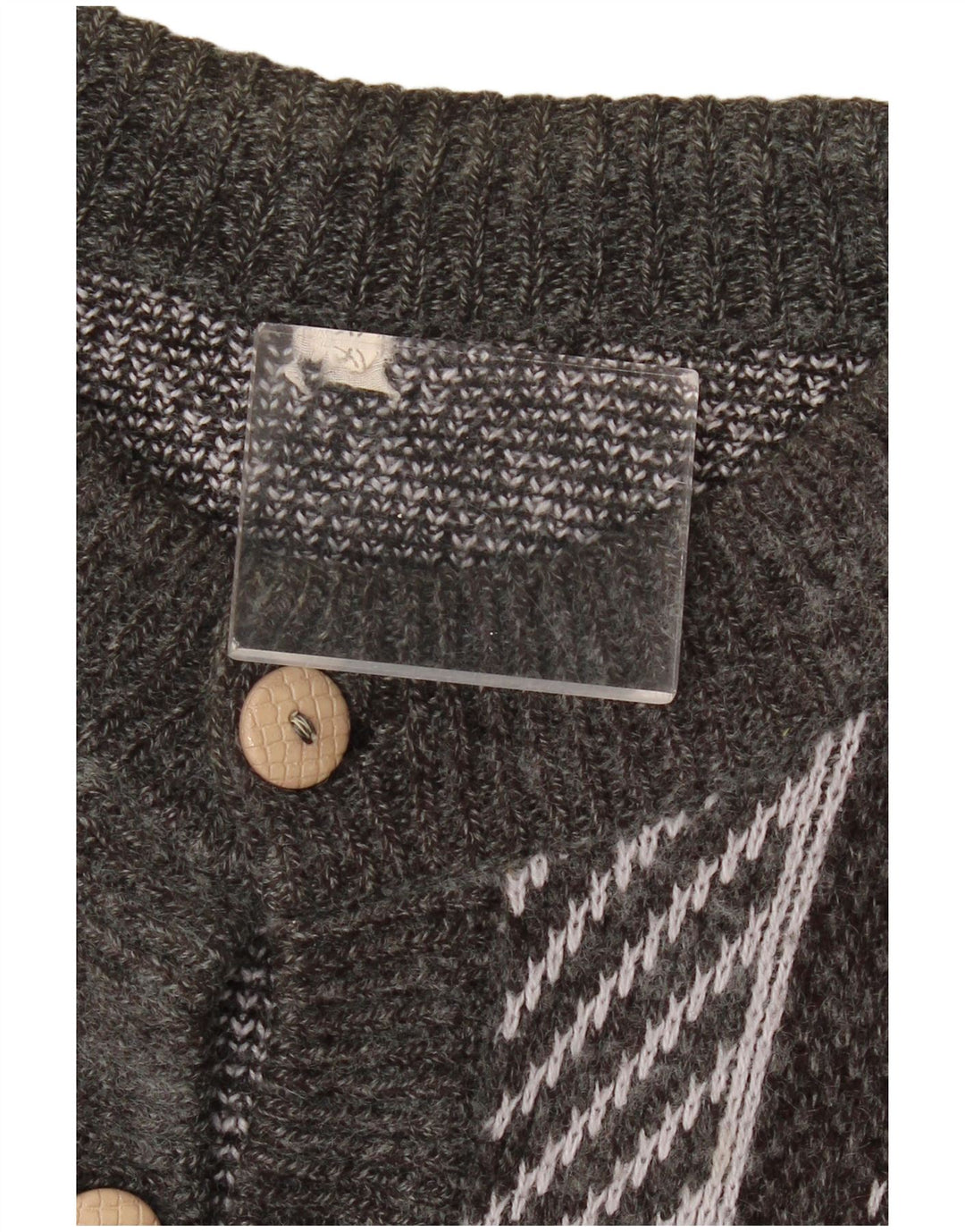 VINTAGE Damen Oversized Cardigan Pullover UK 18 XL Grau Geometrisch