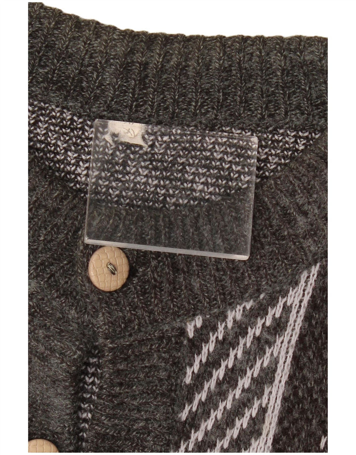 VINTAGE Damen Oversized Cardigan Pullover UK 18 XL Grau Geometrisch