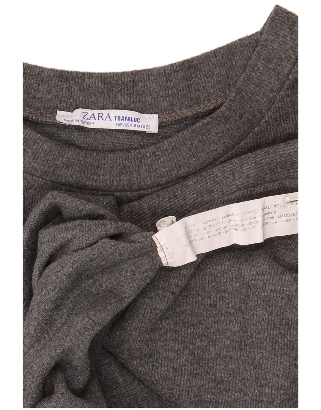 Zara Damen Trafaluc Crop Top Langarm UK 14 Mittelgraues Polyester