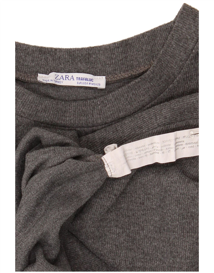 Zara Damen Trafaluc Crop Top Langarm UK 14 Mittelgraues Polyester