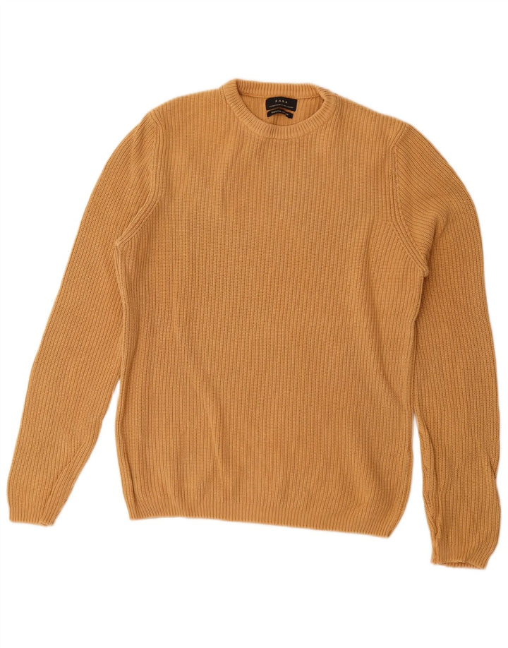 Zara Herren-Pullover mit Rundhalsausschnitt, mittelbeige Baumwolle