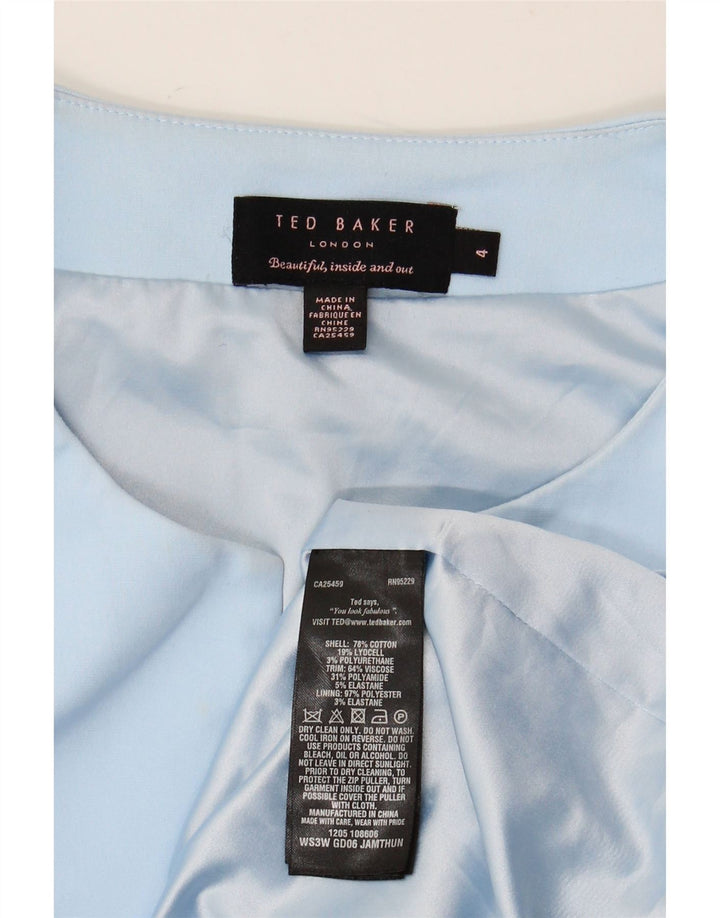 TED BAKER Damen ärmelloses, figurbetontes Kleid, Größe 4, groß, blau, Farbblock