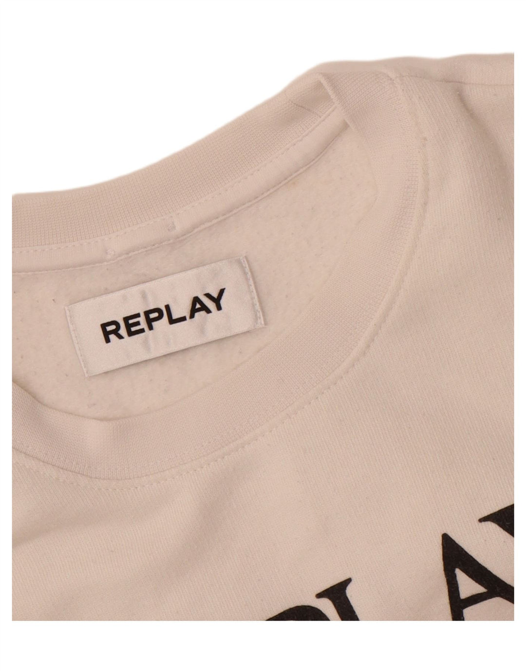 REPLAY Womens Graphic Sweatshirt Jumper UK 14 Medium White Vintage Replay and Second-Hand Replay from Messina Hembry 