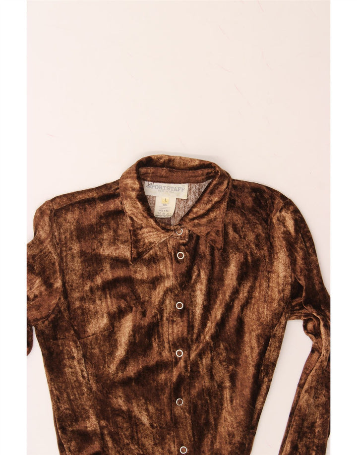 SPORTSTAFF Womens Velour Shirt UK 14 Large Brown Polyester Vintage Sportstaff and Second-Hand Sportstaff from Messina Hembry 