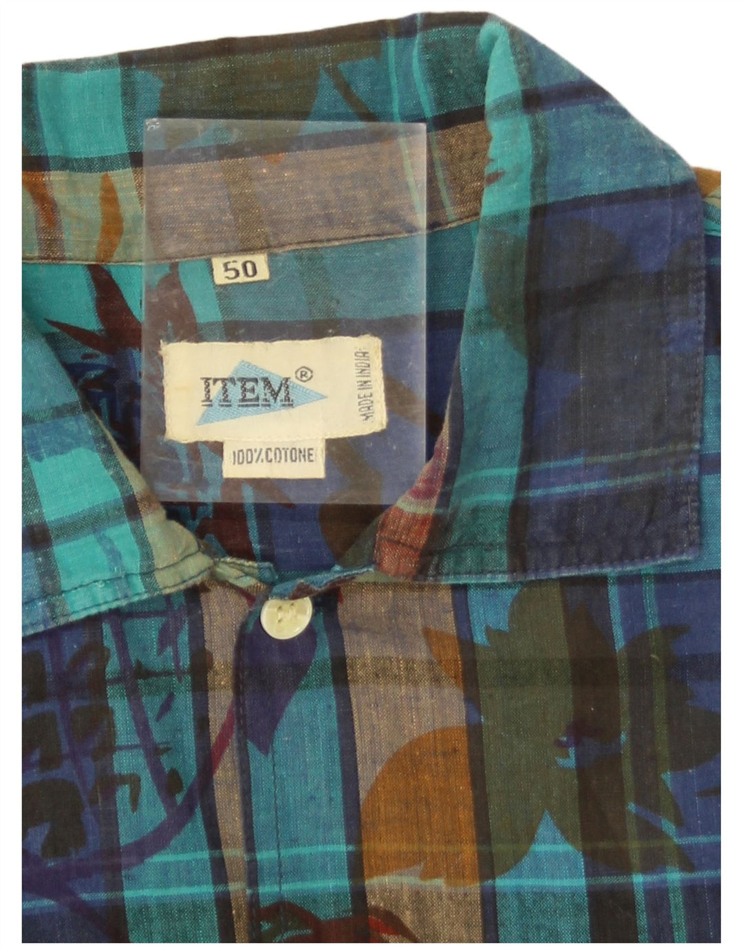 Vintage Herren Kurzarmhemd EU 50 Mittelblau karierte Baumwolle