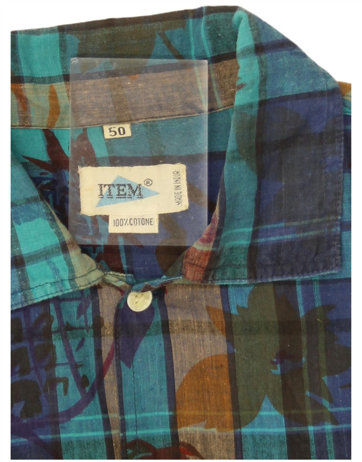 Vintage Herren Kurzarmhemd EU 50 Mittelblau karierte Baumwolle