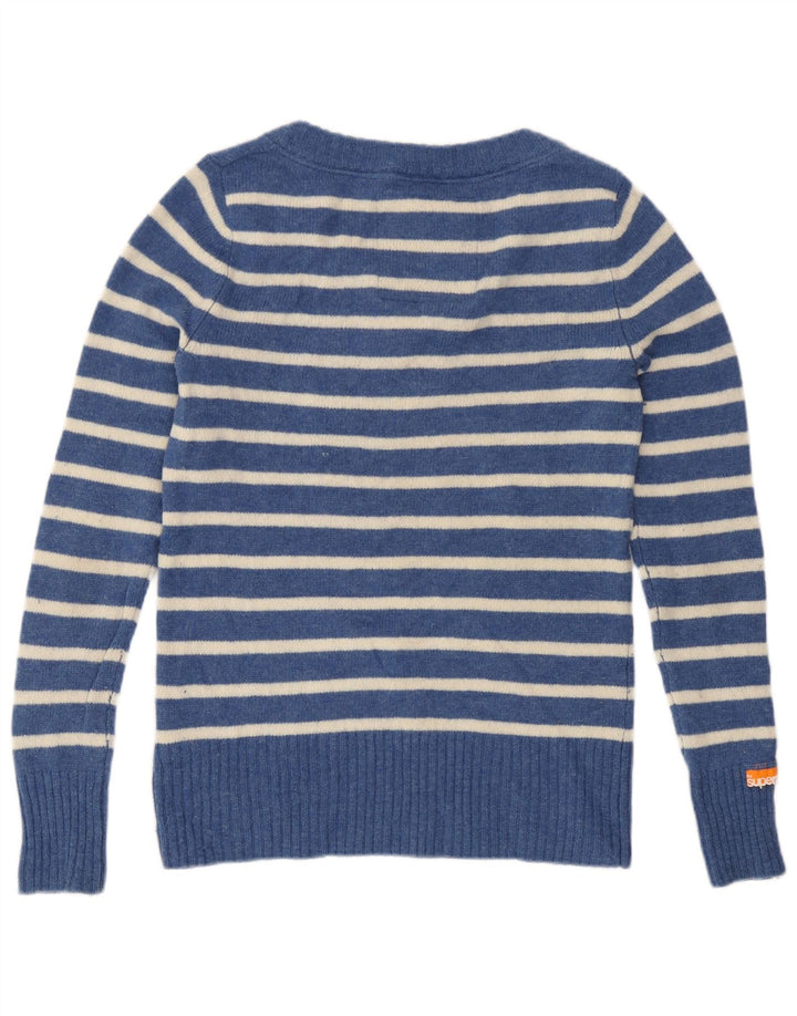 Superdry Damen-Pullover mit U-Boot-Ausschnitt, UK 12, Mittelblau gestreift