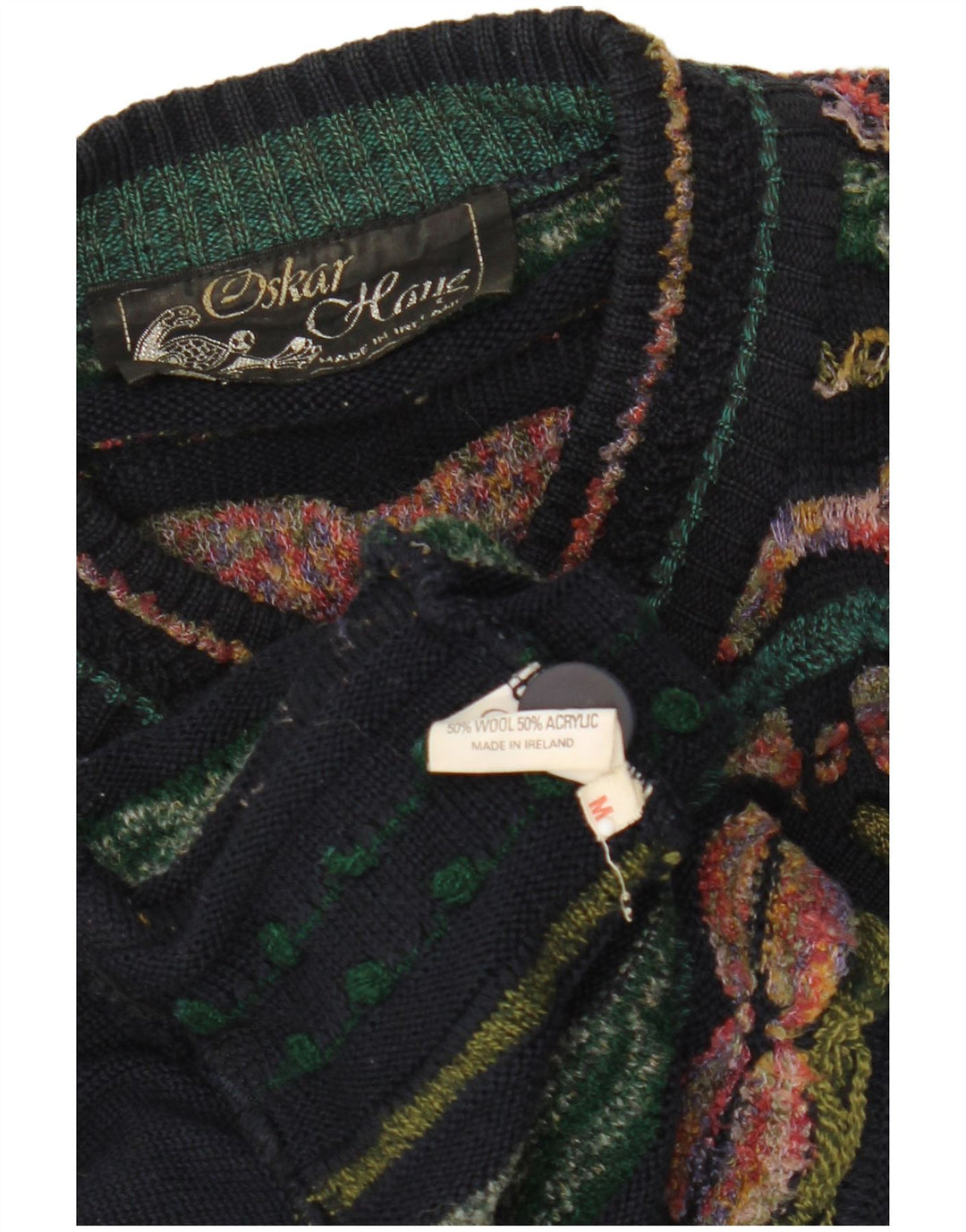 Oskar Haug Damen Strickjacke Pullover UK 14 Mittel Mehrfarbig Geometrisch