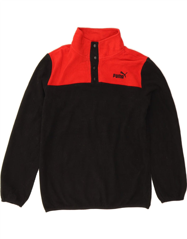 PUMA Boys Button Neck Fleece Jumper 14-15 Years Black Colourblock Vintage Puma and Second-Hand Puma from Messina Hembry 