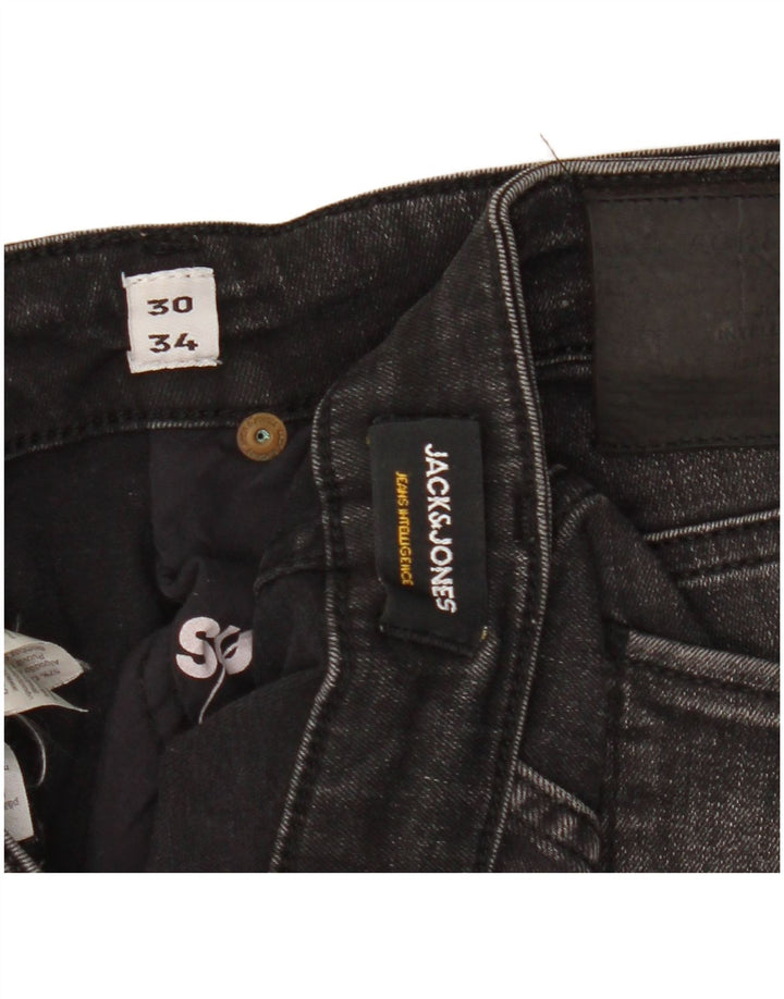 Jack & Jones Herren Slim Jeans W30 L34 Schwarze Baumwolle