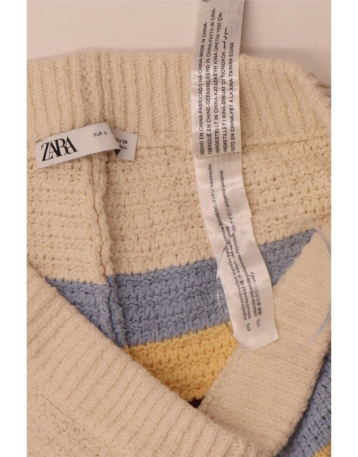 Zara Womens Regular Casual Shorts UK 14 Große mehrfarbig gestreifte Baumwolle