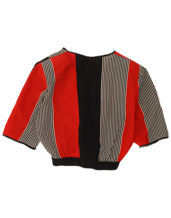 Vintage Damen Crop Cardigan Top UK 12 Medium Mehrfarbig gestreift