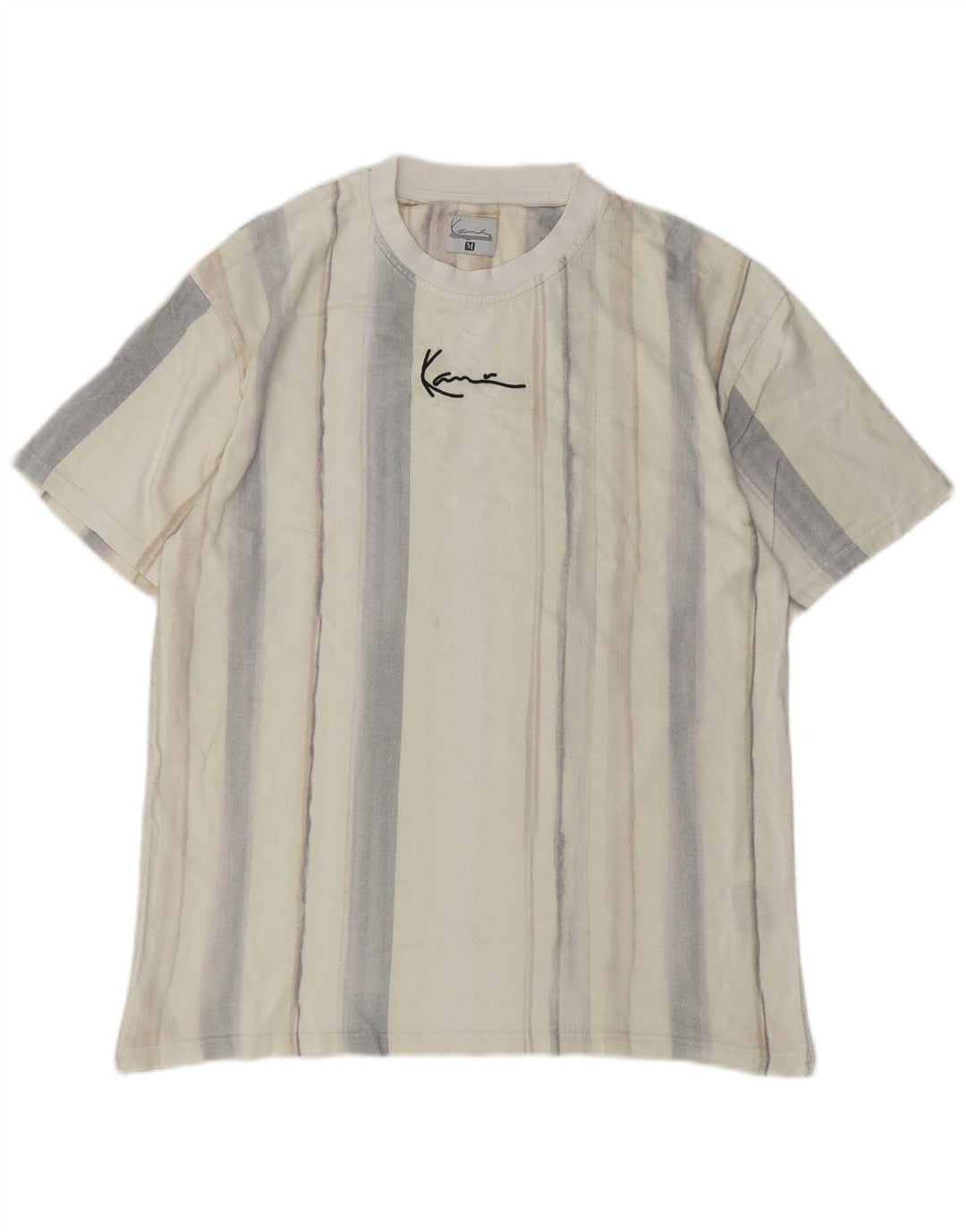 KARL KANI Herren-T-Shirt mit Grafik, mittelbeige, gestreift, Baumwolle