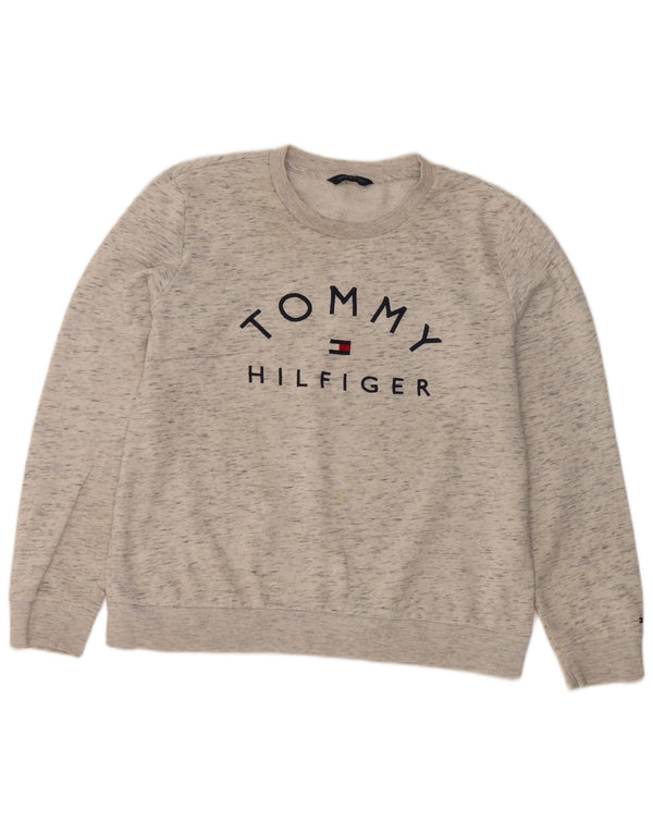 Tommy Hilfiger Damen Grafik-Sweatshirt-Pullover UK 12 Mittelgrau meliert