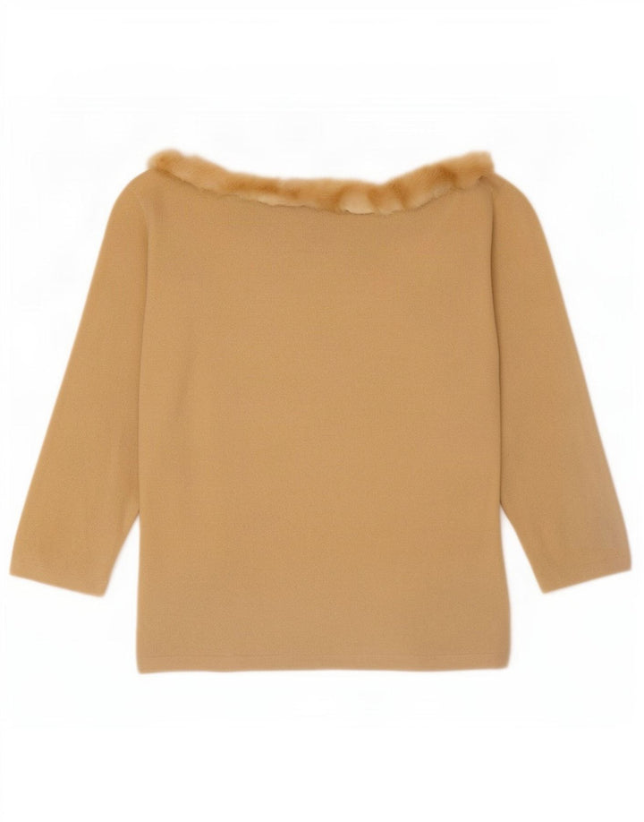 Luisa Spagnoli Damen Top 3/4 Ärmel UK 12 Mittelbeige Wolle
