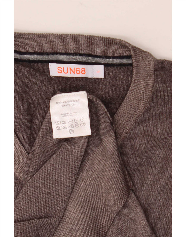 Sun68 Herren-Pullover mit V-Ausschnitt, große graue Wolle