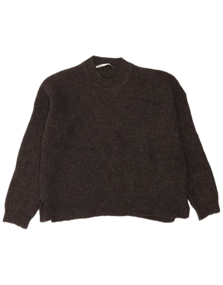 Zara Damen Crop-Oversize-Pullover mit Rundhalsausschnitt, Gr. 10, Größe S, Grau