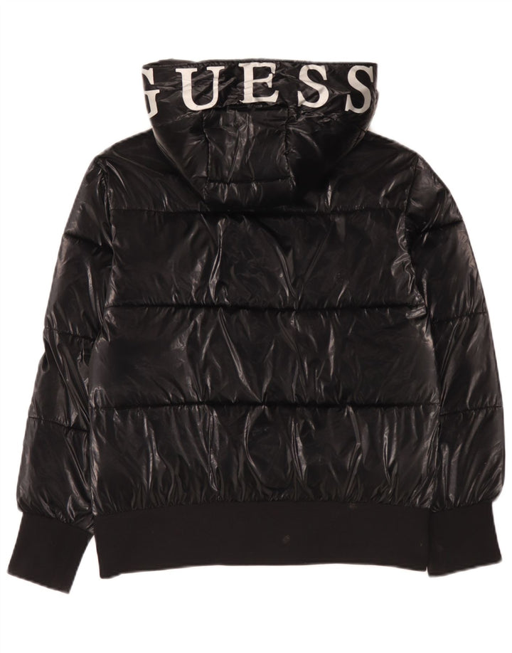 Guess wattierte Mädchenjacke mit Kapuze, 13–14 Jahre, schwarzes Polyurethan