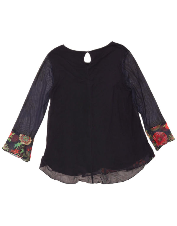 Desigual Damen Langarmblusenoberteil UK 16 Large Marineblau mit Blumenmuster