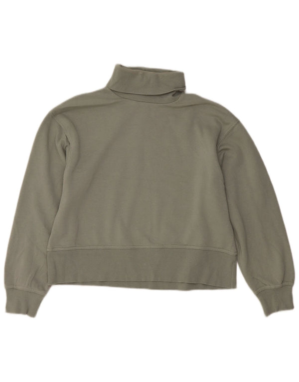 Zara Damen Crop Rollkragen Sweatshirt Pullover UK 14 Mittelgrüne Baumwolle