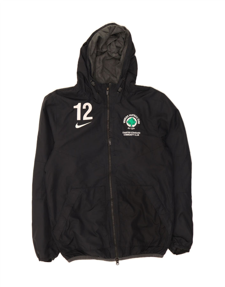 NIKE Mens Graphic Hooded Windbreaker Jacket UK 36 Small Black Polyester Vintage Nike and Second-Hand Nike from Messina Hembry 