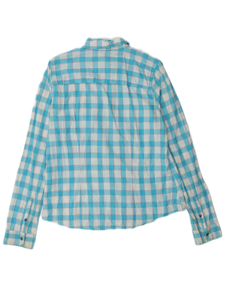 Hollister Damen-Hemd UK 12 aus mittelblauer Gingham-Baumwolle