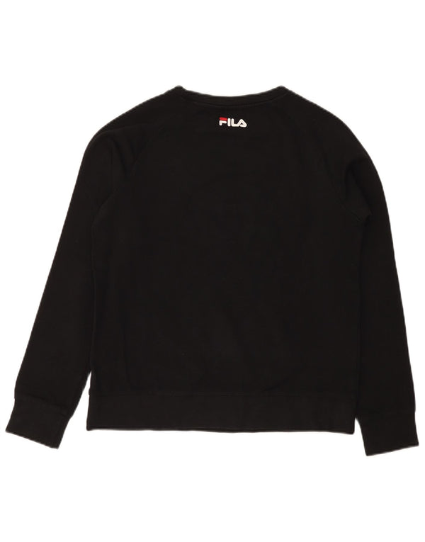 FILA Damen Grafik-Sweatshirt-Pullover UK 10 Small Schwarz Baumwolle