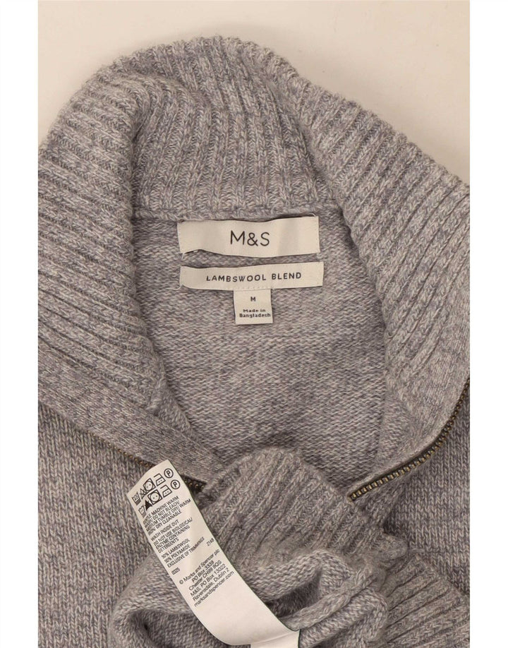 Marks & Spencer Herren-Pullover mit Reißverschluss am Hals, mittelgraue Wolle