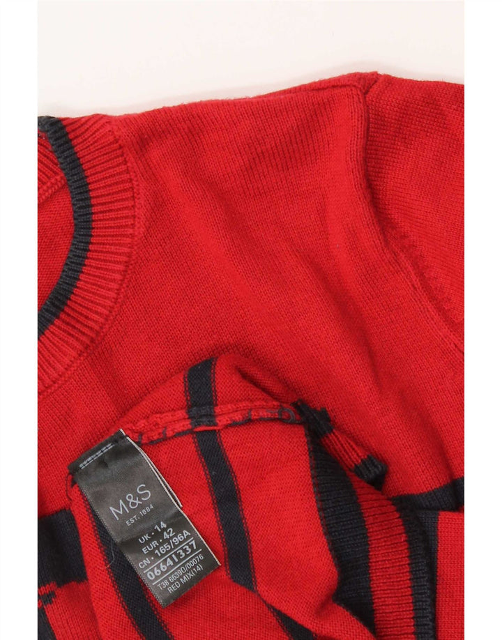 Marks & Spencer Damen-Pullover mit Rundhalsausschnitt, Gr. 14, Größe L, rot gestreift