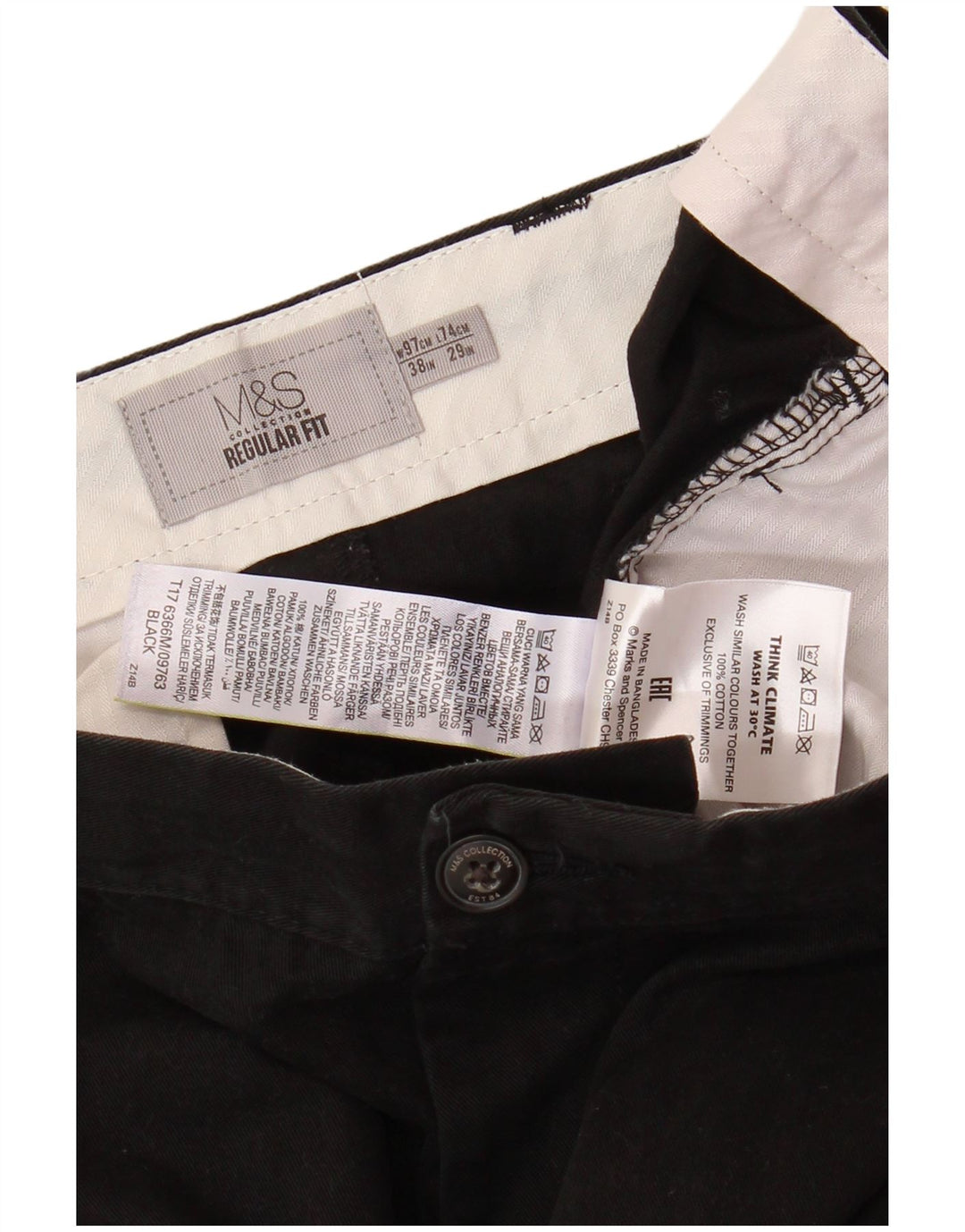 MARKS & SPENCER Herren-Chinohose mit normaler Passform, gerade Passform, W38 L29, Schwarz