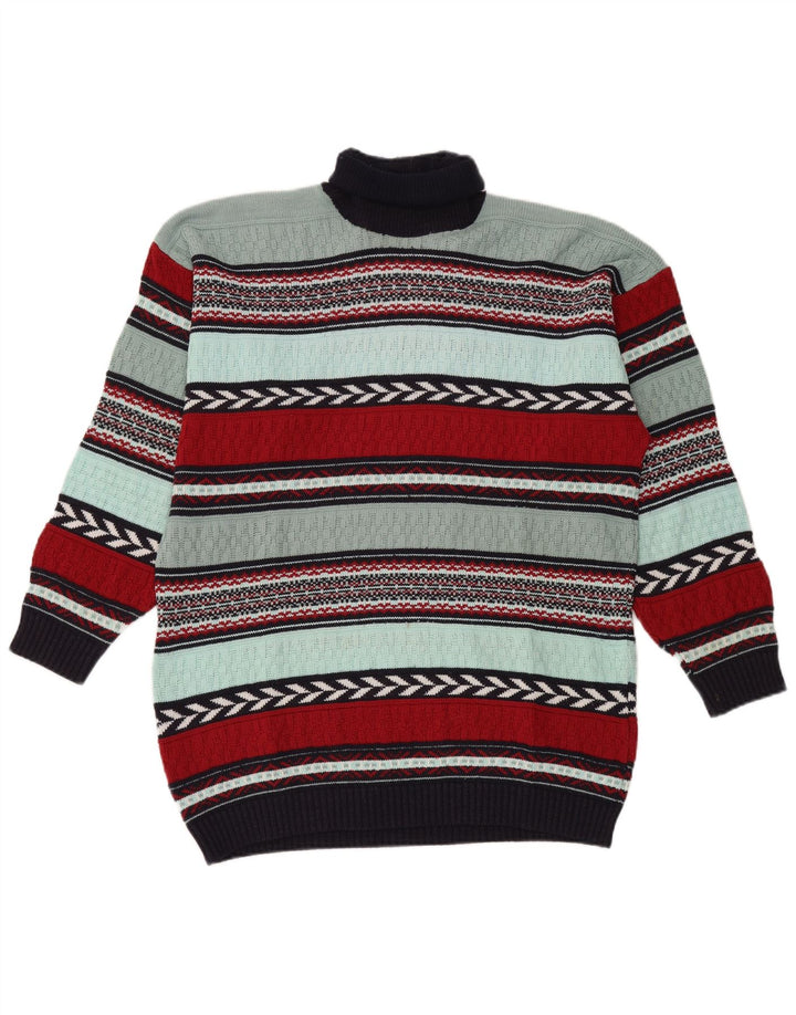 Vintage Herren Rollkragenpullover, große, mehrfarbig gestreifte Wolle