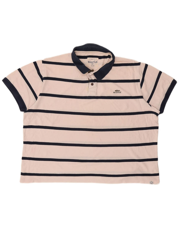 Weird Fish Herren Rugby-Poloshirt 3XL weiß gestreift aus Baumwolle