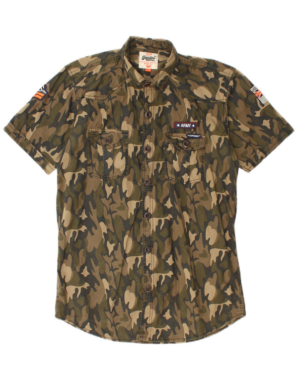 SUPERDRY Mens Short Sleeve Military Shirt Large Multicoloured Camouflage