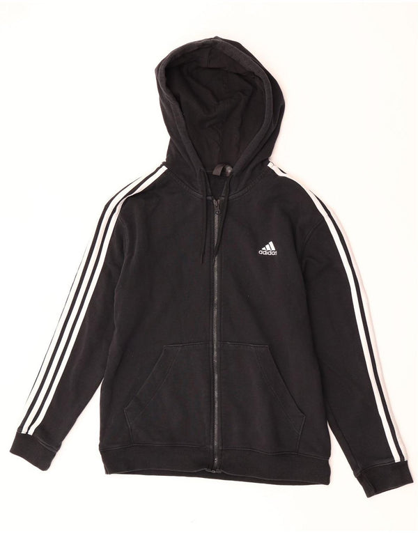 Adidas Damen Zip Hoodie Pullover UK 12/14 Mittelschwarze Baumwolle