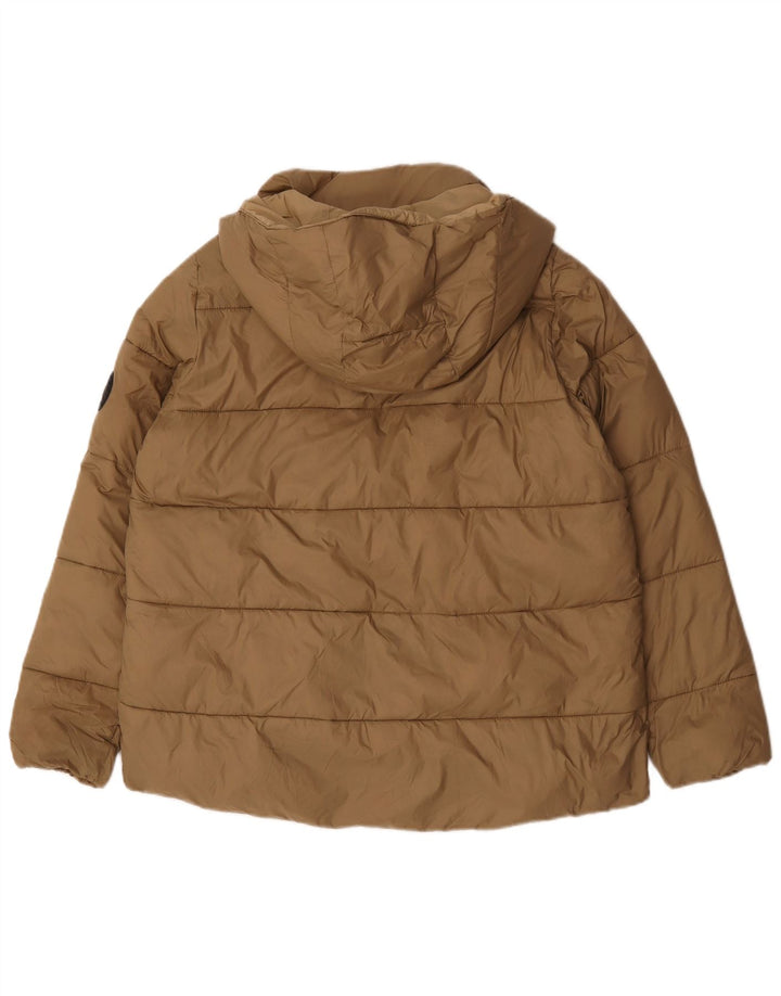 Zara Damen-Kapuzen-Übergröße, wattierte Jacke, UK 14, mittelbeigefarbenes Nylon