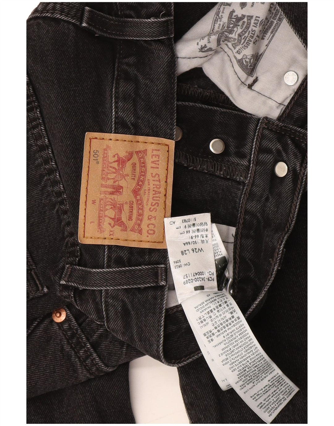 Levi's Damen 501 Straight Jeans W26 L28 Schwarze Baumwolle